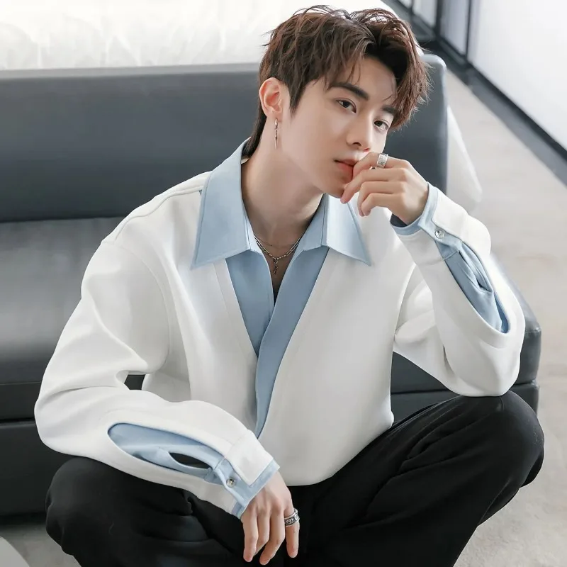 2025年春秋新作 メンズ長袖シャツ パーソナライズドデザイン スプライス加工 ファッションブランド 高級トップス