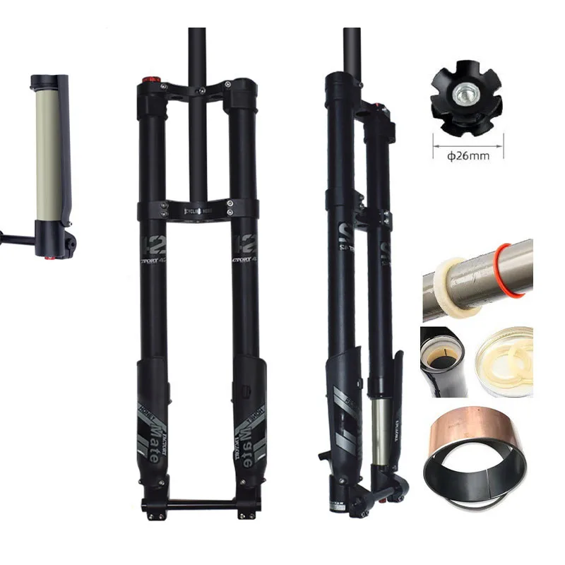 Garfo invertido para downhill mtb, 200mm, viagem, 34mm, suspensão a ar, trava superior, amortecedor de tartaruga/coelho, através do eixo, liga mg 28.6mm