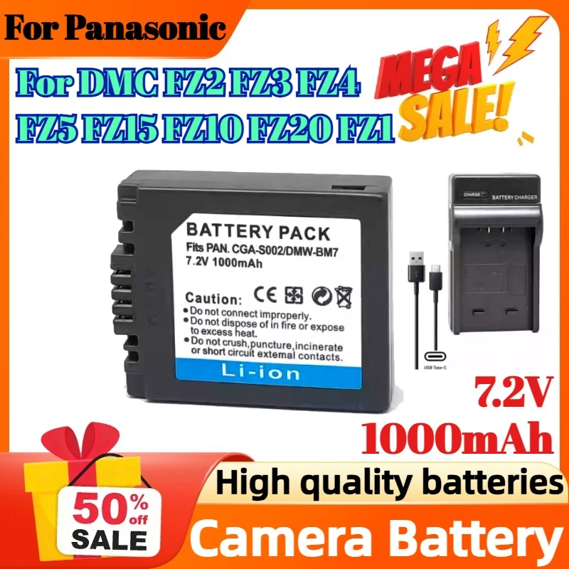 

7.2V 1000mAh CGA-S002E CGA S002 CGA S002E DMW-BM7 Camera Battery For Panasonic DMC FZ2 FZ3 FZ4 FZ5 FZ15 FZ10 FZ20 FZ1