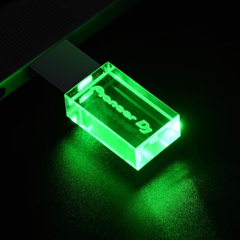 

JASTER Luminous USB drive Gold Lid Crystal USB Flash Drive 128GB Pendrive 64GB Colorful LED Memory Stick 16GB with Pioneer DJ