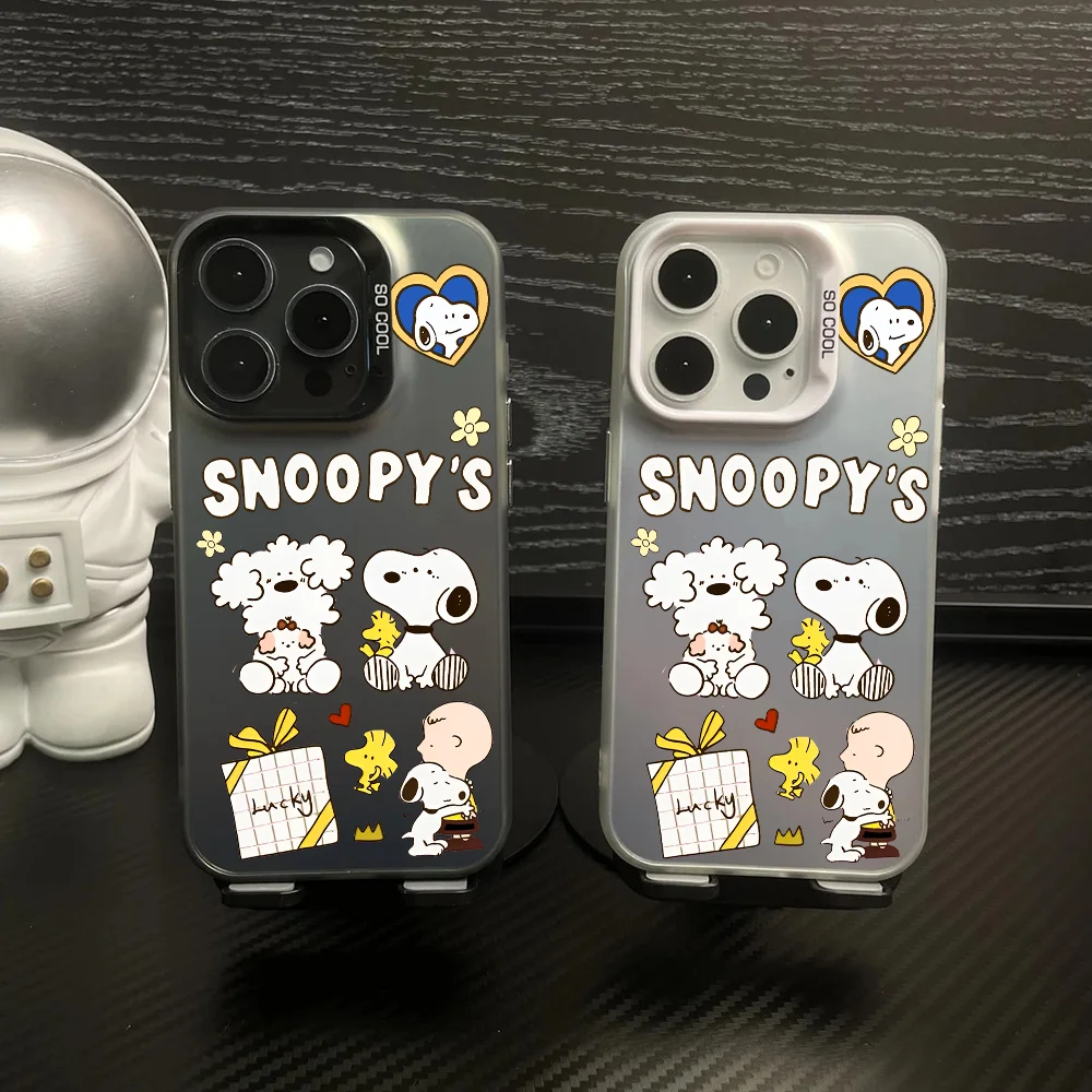 Cartoon S-Snoopys Kawaii Phone Case IMD Color Silver Shell For IPhone 16 15 14 13 12 Pro Max Plus