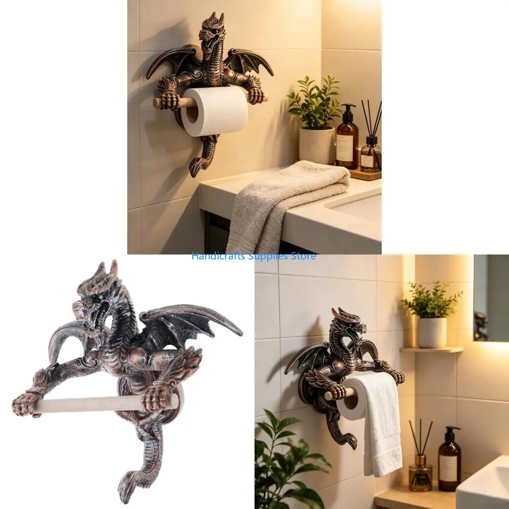 R1WA Unique Dragon Toilet Paper Roll Holder Bathroom Toilet Paper Stand Wall Mounted Tissue Roll Holder Storage Rack Shelf