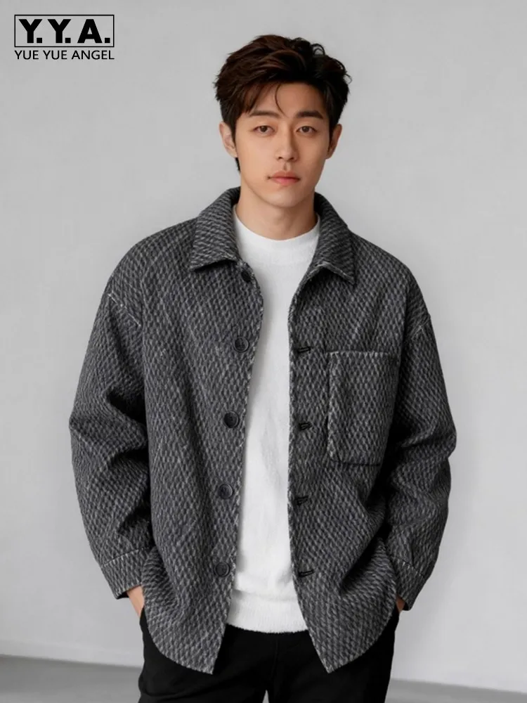 Fashion Mens Winter Double Faced Wool Jacket Loose Fit Single Breasted Vintage Business Work Soft Natural Sheep Fur Coat Outwear