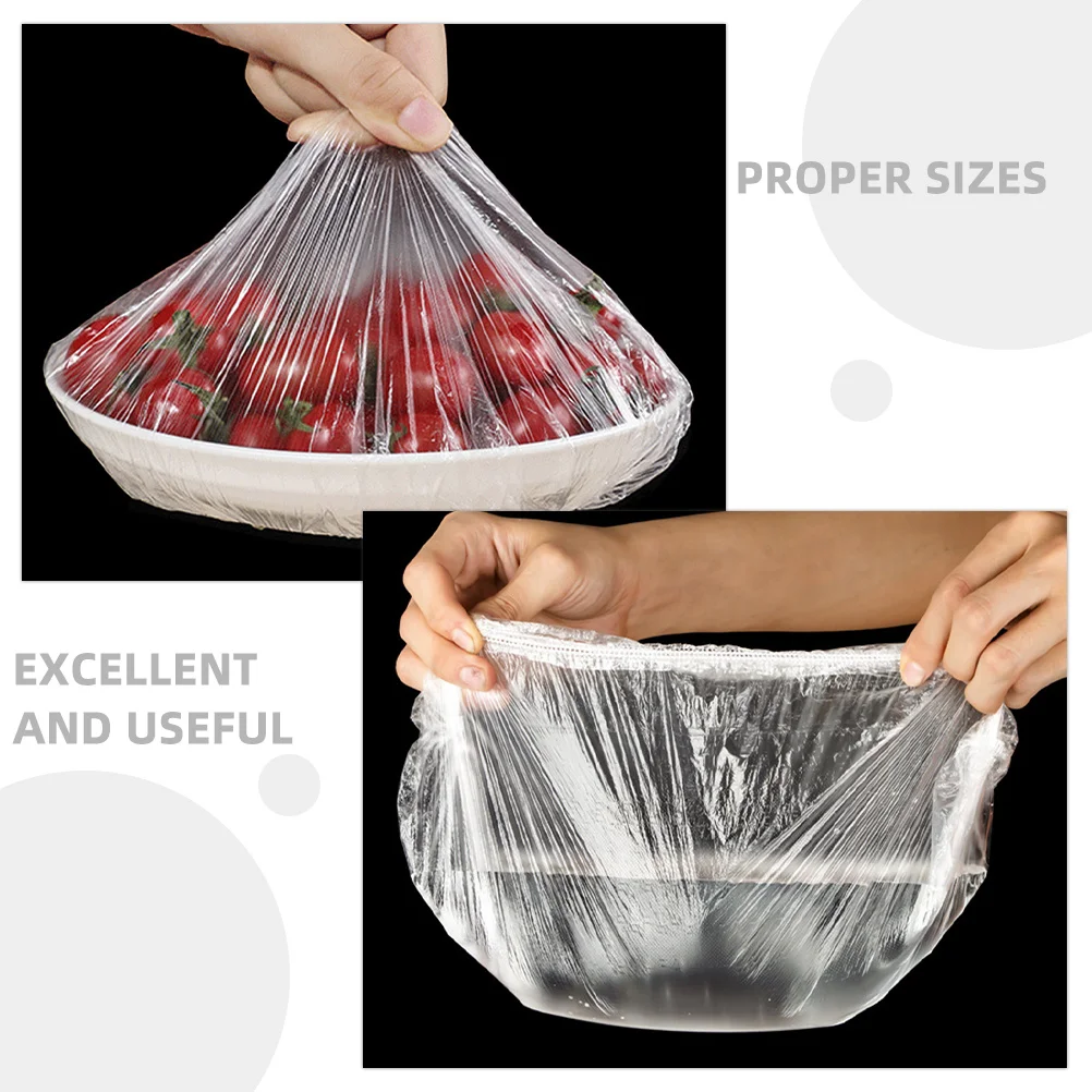 

200Pcs Plastic Stretch Bowl Covers Elastic Food Storage Bowl Cover Fresh Keeping Bags Kitchen Supplies Plastic Covers for Bowls