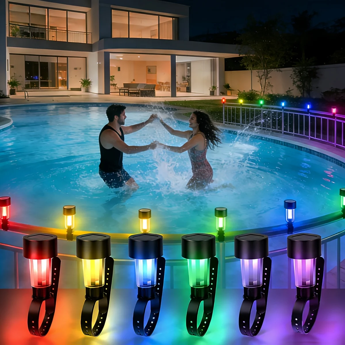 Solar Pool RGB Lights Smart Sensor Multi Color Outdoor Water