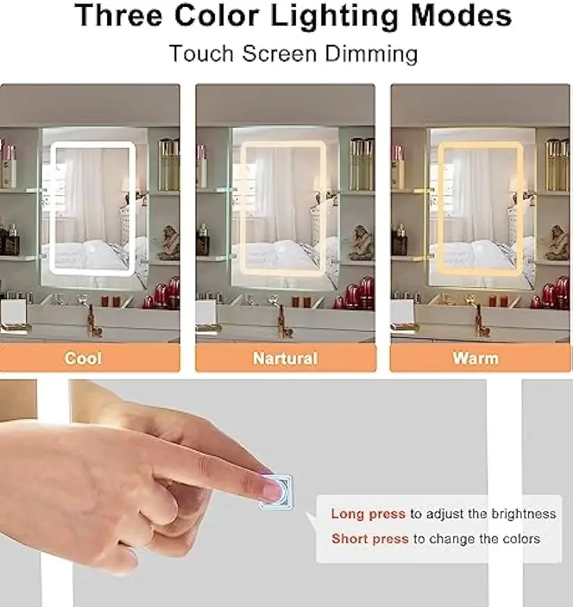 مكتب فانيتي، فانيتي بيضاء مع قاعدة شحن ومنضدة، مكتب مكياج مع أضواء مع 3 ألوان #4