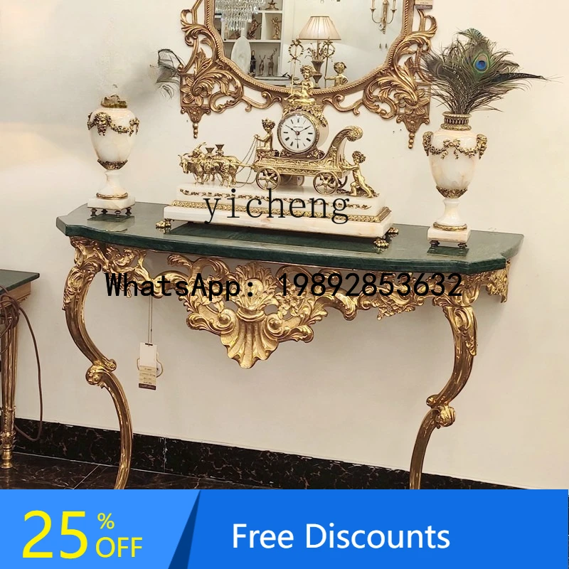 Vintage European Style Italian Style All-Copper Entryway Table Black and White Root Marble Entryway Table