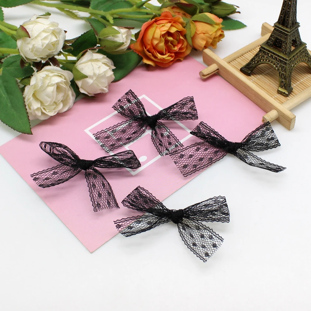 20 or 50PCS 85*85mm Lace Ribbon Bows For Craft Small Bowknot Gift Flower Wedding Bow  Handwork DIY Decoration Bows