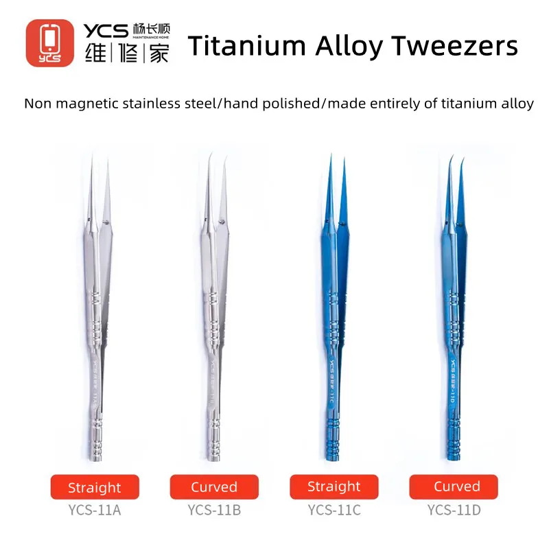 YCS Precision Titanium Alloy Tweezers for Mobile Phone Repair Fingerprint Jump Wire Electronics Forceps Hand Tools