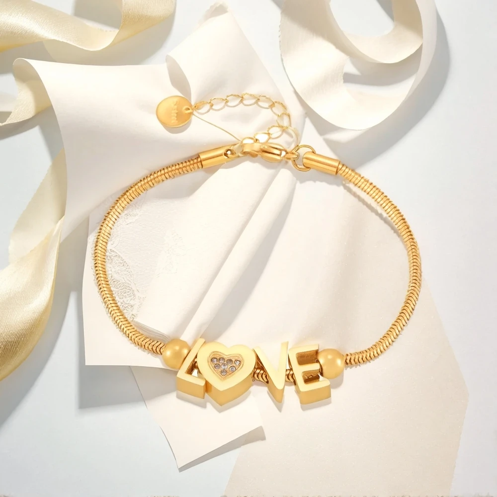 

Women's Bracelet Letter LOVE Heart Set with Zircon Stainless Steel Fashionable and Versatile Jewelry Accessories