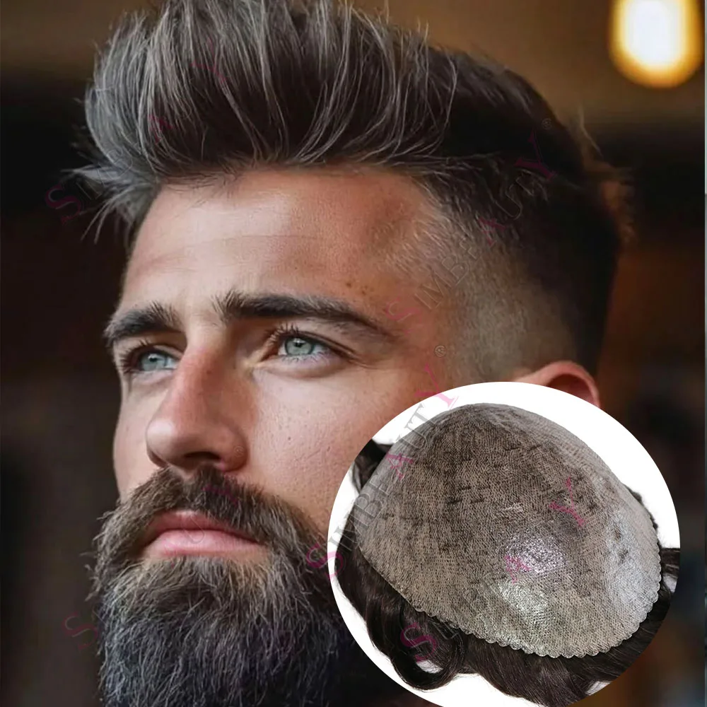 

Super Durable Natural Hairline Men's Toupee Brown Grey 1B40 1B65 1B80 Black Thin Micro Skin Hairpiece Human Hair Unit Male Wig