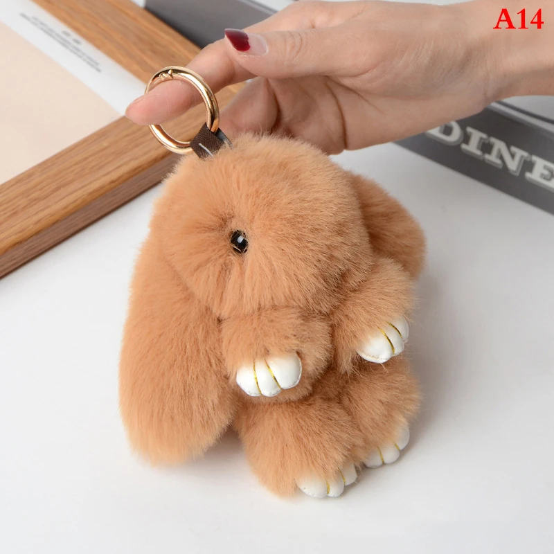 Rabbit Keychain Ring Fluffy Real Fur Pompon Bunny Trinket Key Chain Charm Cute Key Ring On Bag Car Key Pendant