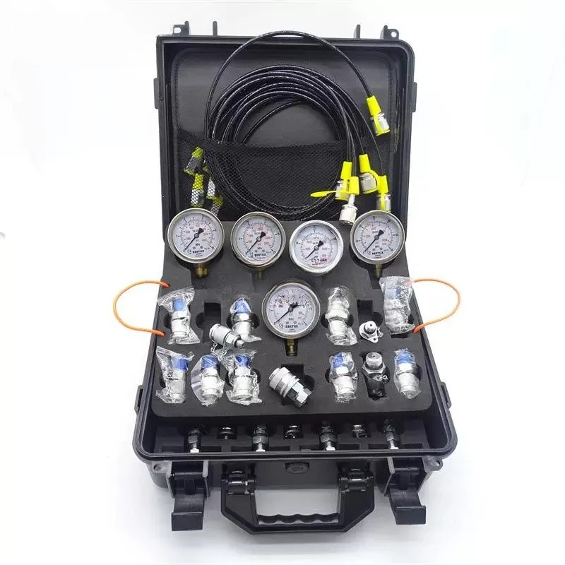Hydraulic Pressure Test Kit，with 5 Gauges 13 Couplings 14 Tee Connectors Pressure Gauge Excavator Parts，Pilot Pressure Oil Pipe