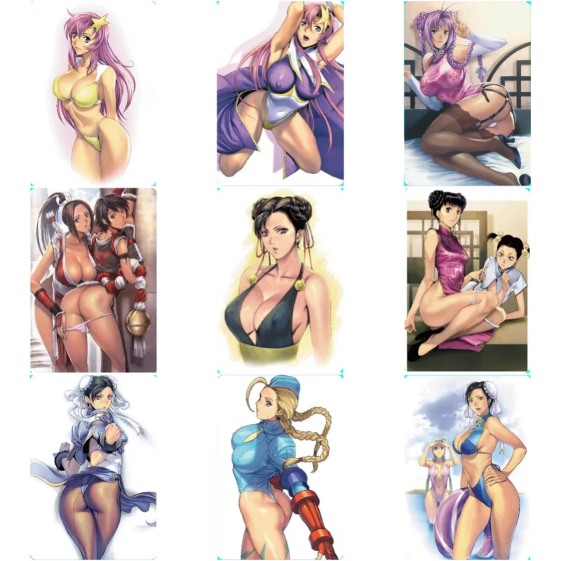 9Pcs/Set ACG Cards Fighting Goddess Mai Shiranui Chun-Li Cammy Anime Game Classic Self Made Collection Color Flash DIY Toy Cards