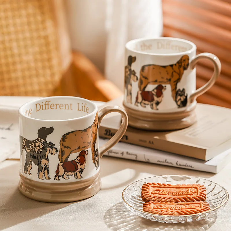 

Керамическая кружка, высокоэстетичная креативная подарочная чашка в стиле Ins, высококачественная ретро-милая щенок, художественная чашка для молока с рисунком щенка, 400 мл