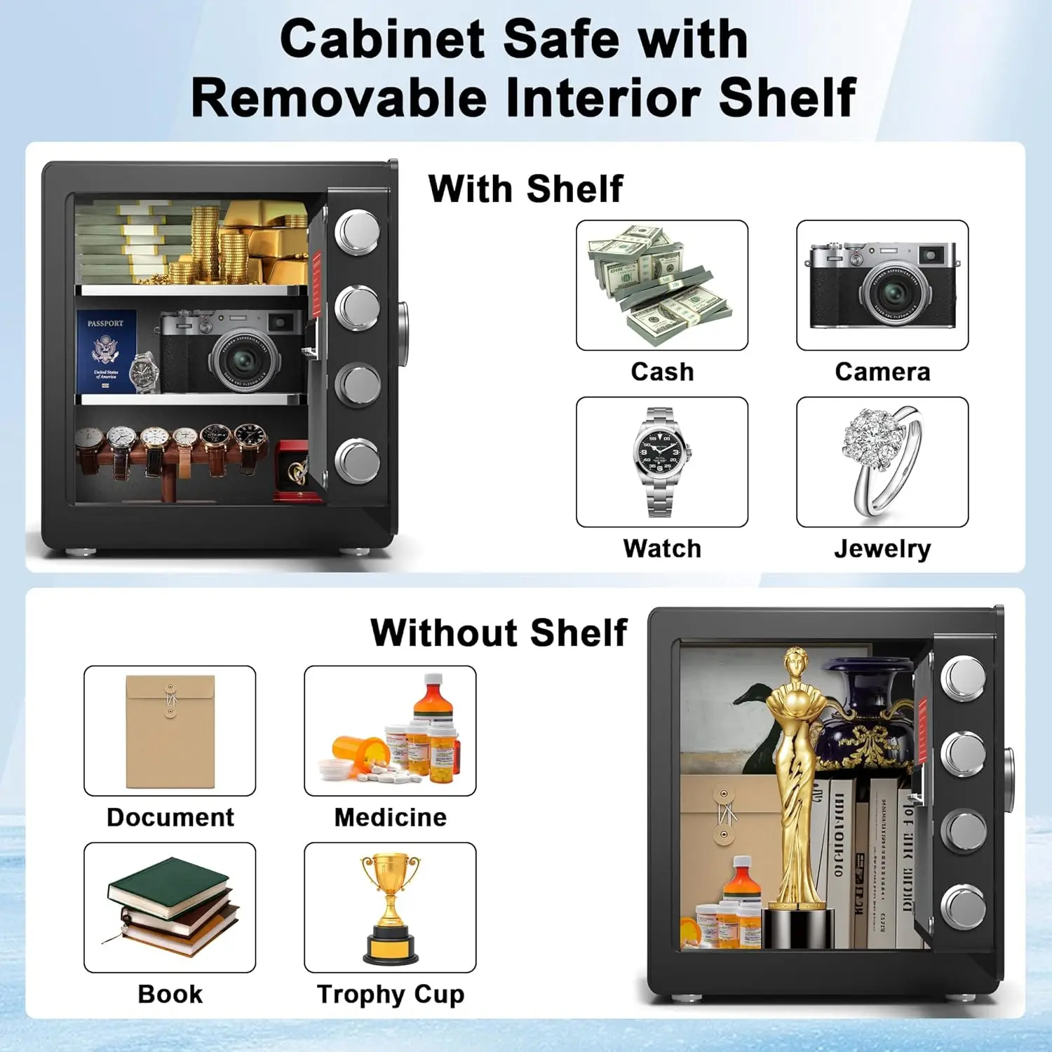 Safety Box, Small Safes for Home Lock Box with Electronic Keypad，Safe with Removable Shelf for Cash, Jewelry, Documents,Digital