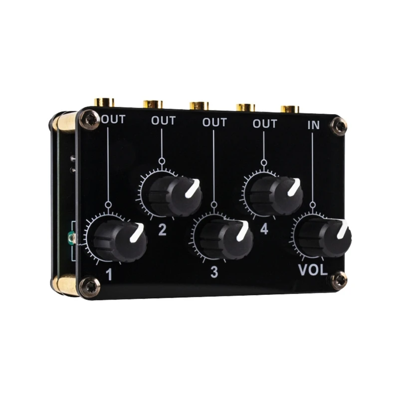 4 Channel Line Mixer with 4 Main Output Volume Knob 1 Input Volume Knob Drop Shipping