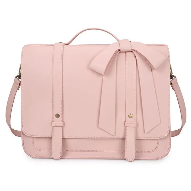 Leather Bags Women's Briefcase Messenger Bag 14 Inch Laptop Satchel Shoulder Bag Computer Backpack College Travel Square Bag