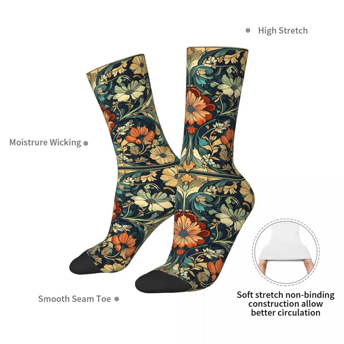 Art Nouveau Floral Nature Art Nouveau Plant Socks Harajuku High Quality Stockings All Season Long Sock Accessories for Man Woman