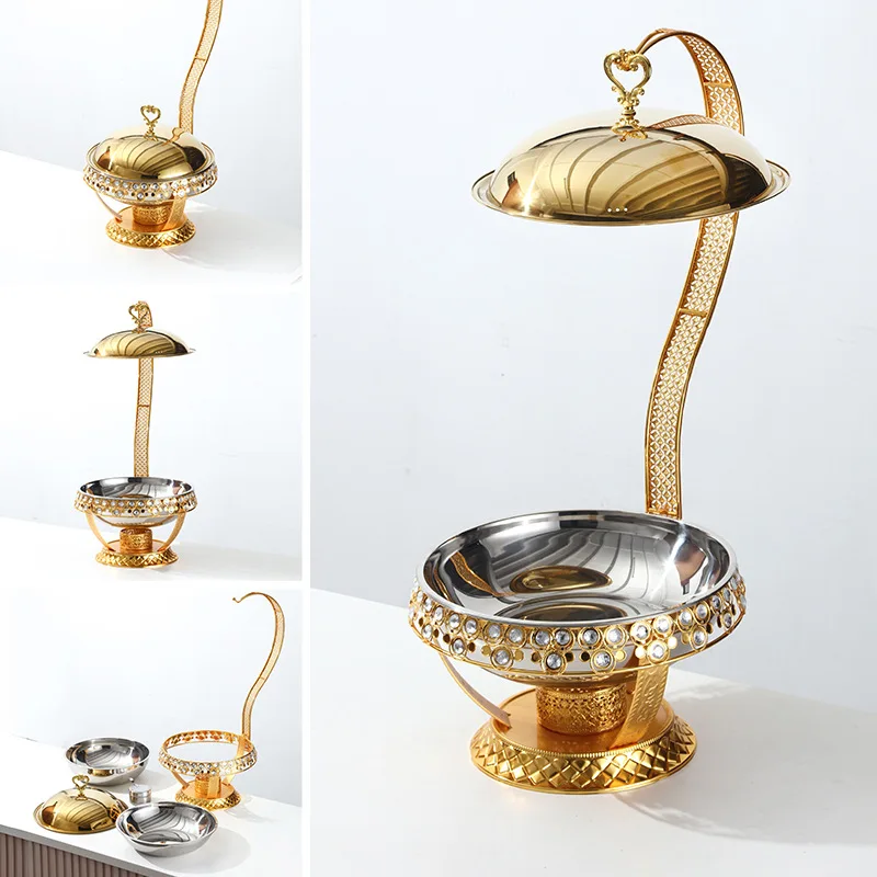 Golden buffet warmer food warming oven set - four-piece open flame heating cookware set