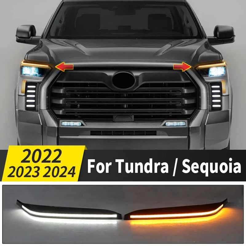 

For 2022-2024 Toyota Tundra Sequoia Daytime Driving Lamp Headlight Eyebrow Led Dynamic Turn Signal Modification Accessories