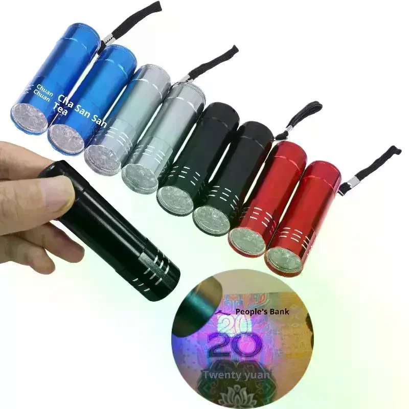 

1Pcs 50LM 395nm Detection Lamp Mini UV Flashlight 9 LED UV Black Light Outdoor Portable Lighting Tool For Hiking