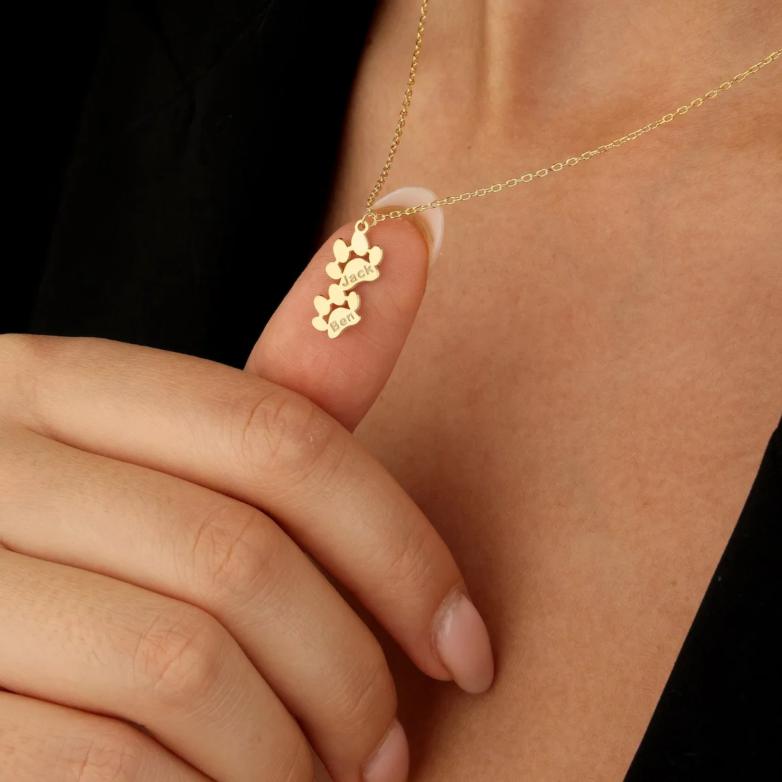 Paw Print Name Necklace Personalized Engraved Letter Tiny Dog Paw Minimalist Jewelry Christmas Birthday Memorial Gift For Family