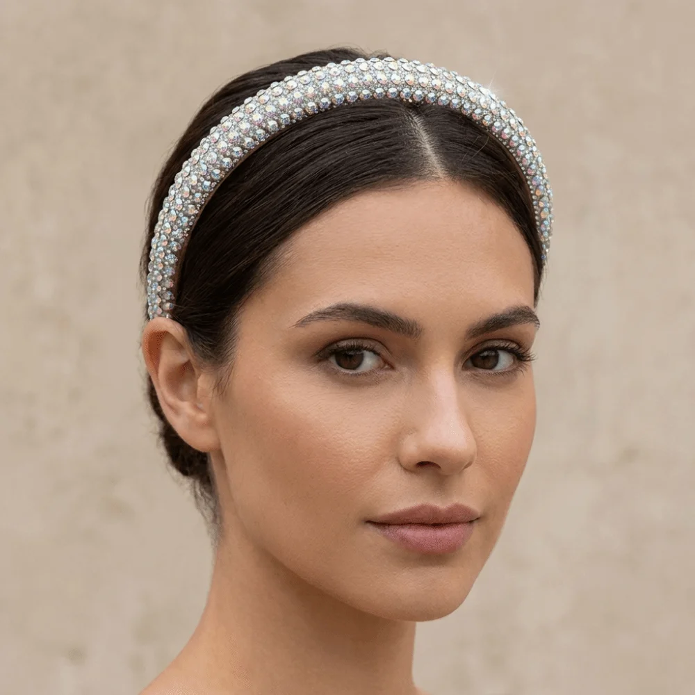 Headpieces Padded Rhinestone Headband Wide-brim Baroque Shiny Hairband Solid Color Chic Sponge Hair Hoop Teens
