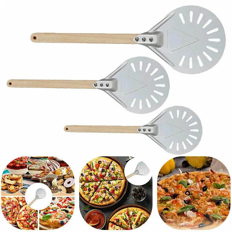 Premium Aluminum Pizza Shovel Peel Lifter Tools Non Slip Wooden Handle Cake Bread Paddle Cheese Cutter Baking Turner Accessorie