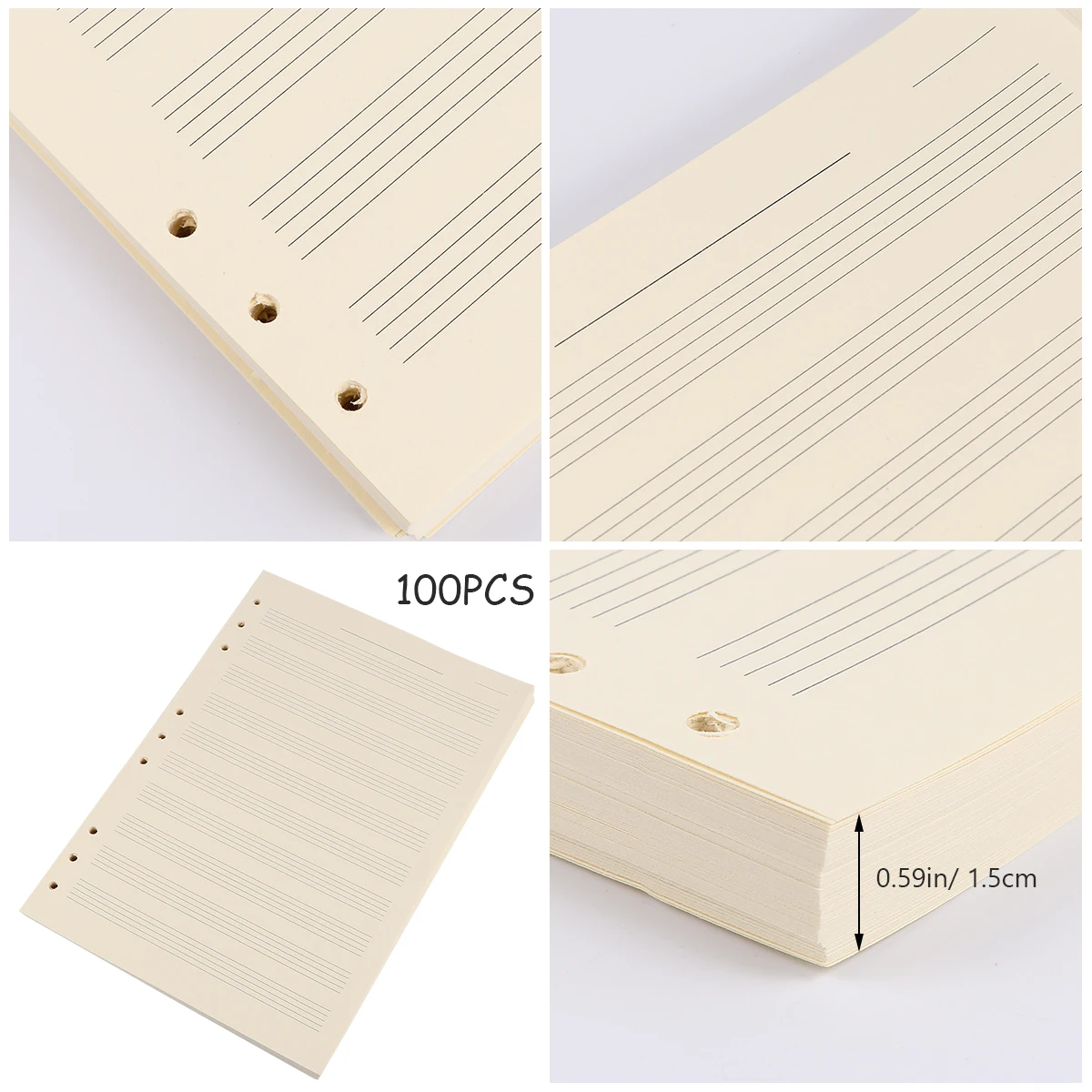 100 Sheets Five Wire Inner Core Manuscript Paper Notebook Staff Music Loose Leaf Blank Sheet Music Refill Musicians 3mm Line