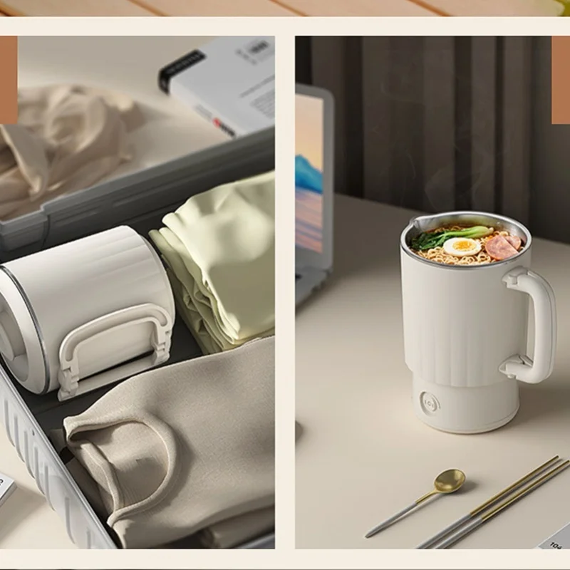 110V Portable Electric Kettle 600ml Stainless Steel Interior Insulated Hot Water Kettle For Tea Coffee Foldable Handle