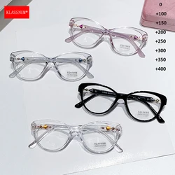 KLASSNUM Women Luxury Reading Glasses 2025 Trendy Cat Eye Frame Anti Blue Ray Eyepiece Magnifing Transparent Plus Lens +1.0-4.0