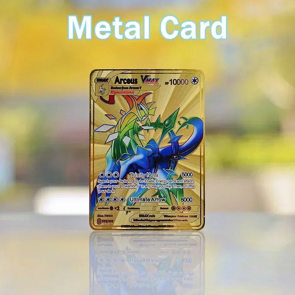 Cartes en métal Pokémon pour enfants, cartes à jouer en fer doré, lettres Pokémon, Mimikyu Pikachu, Vmax Charizard, cadeau de jeux Anime, jouets