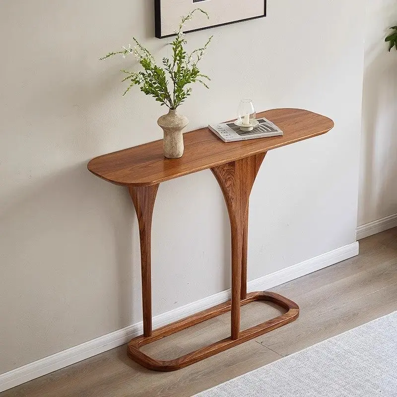 Solid wood entrance table medieval long case ebony wood Italian light luxury against the wall narrow table case table wabi sandy