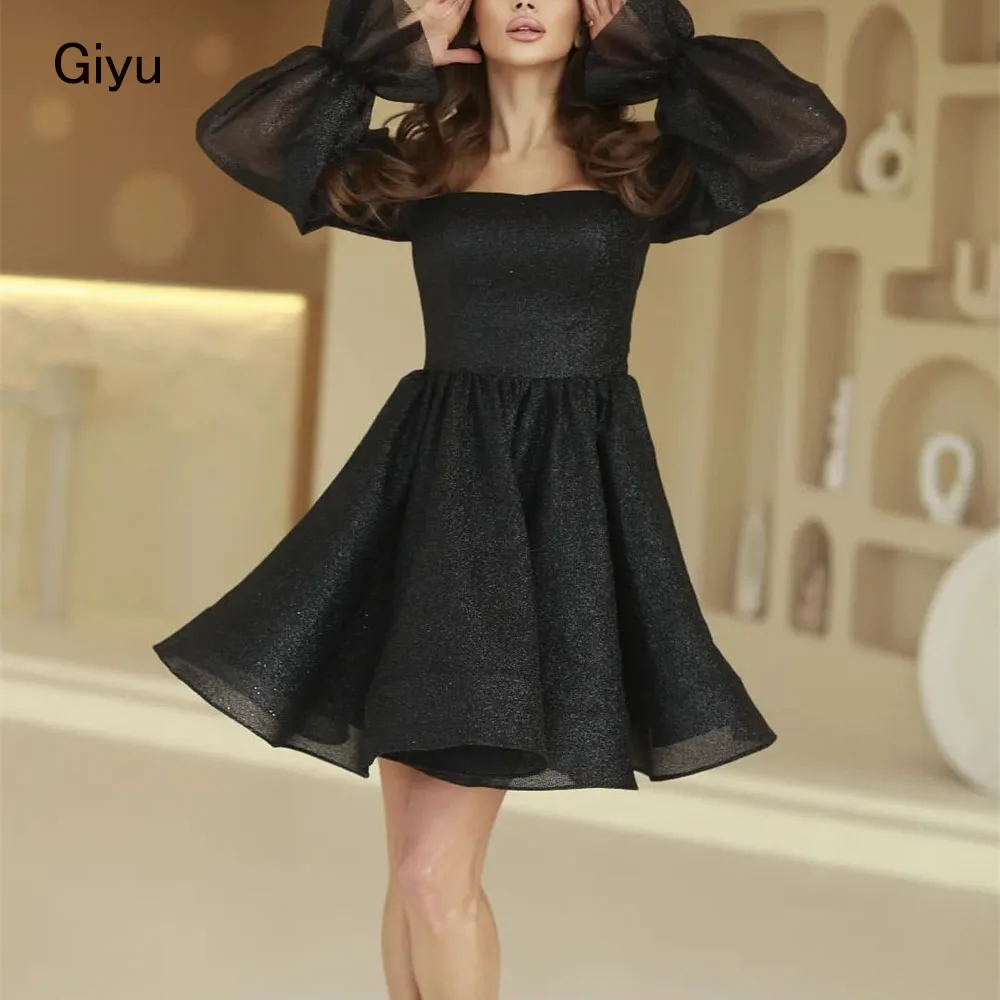 

Giyu Black Shining Prom Dress A-line Strapless Mini-length Above The Knee Wedding Party Dress Summer Dress Cocktail Dress