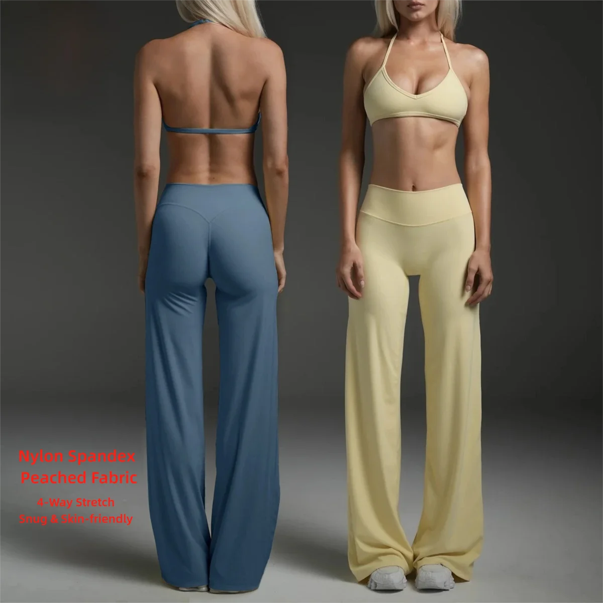 Women Summer Halter Sports Bra Set Open Back Push Up Yoga Outfit 2 Piece Gym Workout Bralette Pants Set Sexy Outside Wear