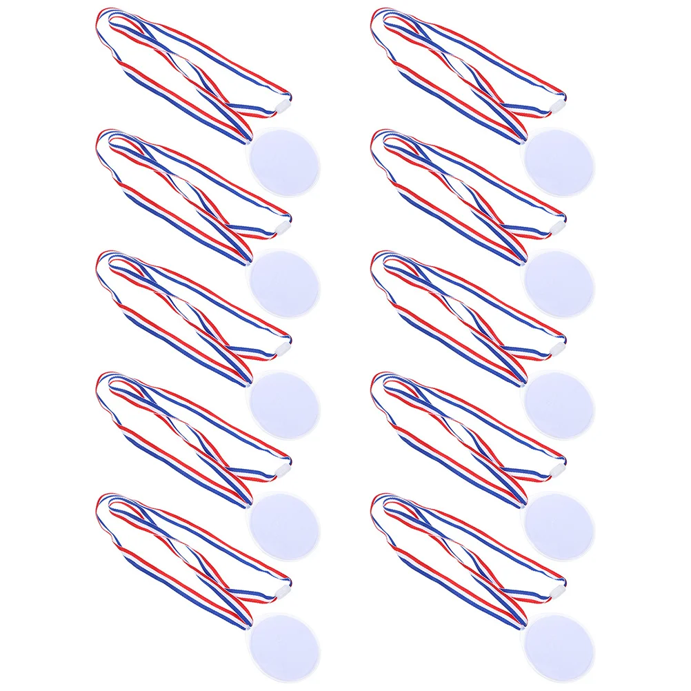 

12pcs Blank Medal Blanks For With Colorful Ribbons -Friendly Lanyard Competition Sports Events Decorative