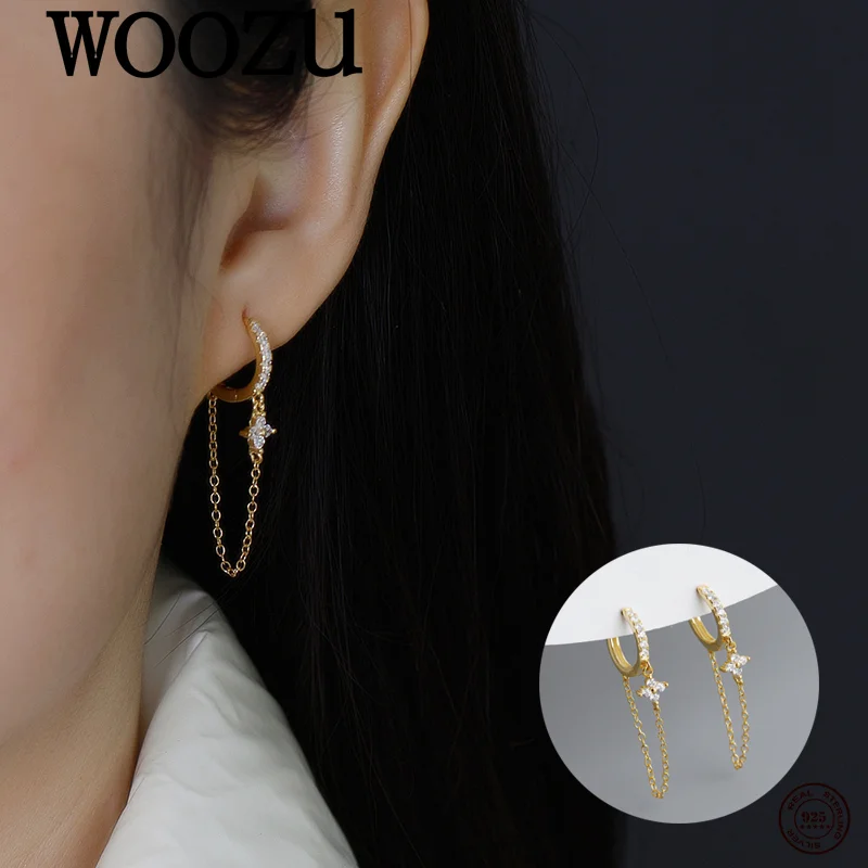 

WOOZU стерлингового серебра 925 пробы, очаровательные элегантные роскошные серьги-подвески с цветком и цирконием для женщин, вечерние, свадебные, темпераментные ювелирные изделия