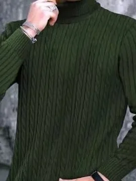 

Men's High Ne Pullover Sweater Twist Knit Casual Long Sve Top Comfortable Midweight Fiber Blend Medium Gauge Knitwear