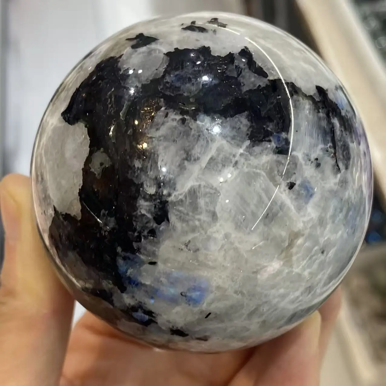 Natural Indian Blue Moonlight Quartz Sphere, Energy Gemstone, Spiritual Healing, Home Decoration, Demagnetization Divination, Me