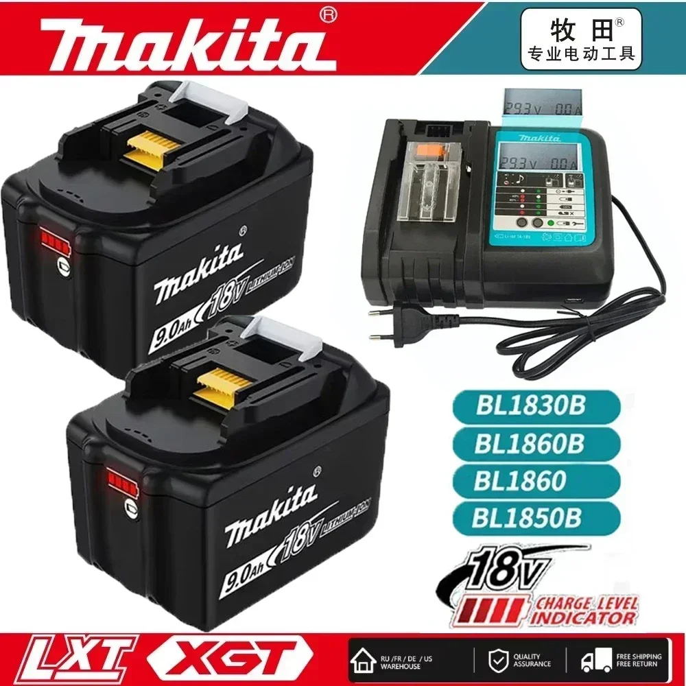 Makita 18V 9000mAh Rechargeable Power Tools Battery With LED BL1830 BL1850 BL1860 Battery Charger Set With Working Light