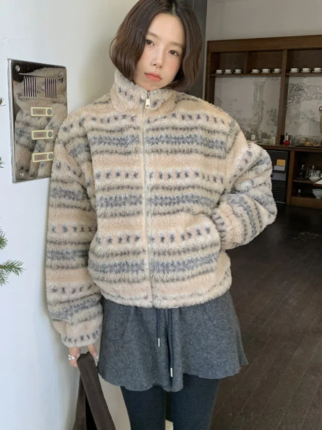 

Женское пальто Thiened Cotton Jaet в стиле ретро с молнией, пэчворк, на подкладке из овечьей шерсти, теплое, пушистое, с воротником-стойкой