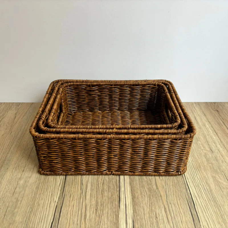 صندوق تخزين منسوج يدويًا سلة كبيرة مستطيلة أشتات منسوجة منظم للنزهات صندوق تخزين مستحضرات التجميل أدوات المطبخ المنزلية #2