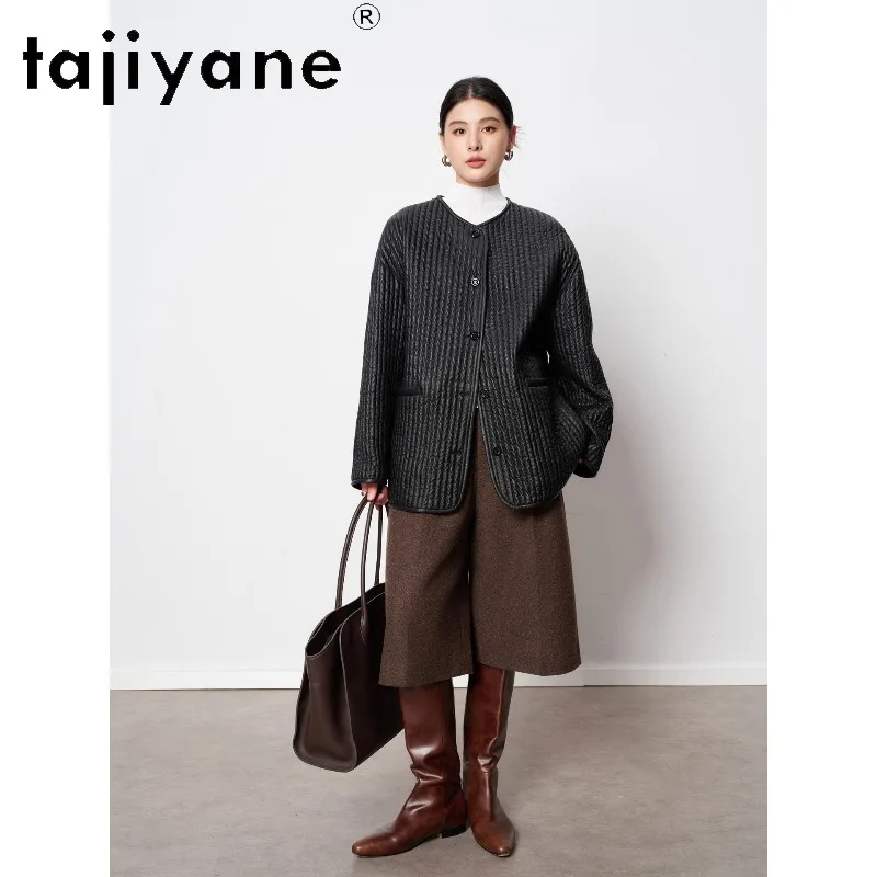 TAJIYANE High-end Sheepskin Genuine Leather Jacket Woman Two-sided Outerwear Mid Length Wool Liner Jackets for Woman Jaqueta