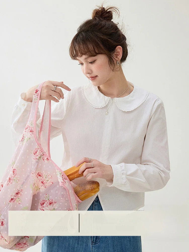 

AMUU Оригинальная женская рубашка из чистого хлопка с белым воротником-рюшем, свободного кроя, весенняя новинка, с эффектом омоложения, дышащая, комфортная