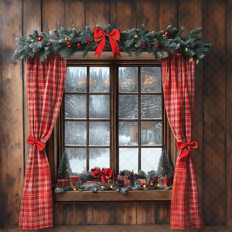 Mehofond Photography Background Winter Christmas Kitchen Window Wood Wall Xmas Kids Family Portrait Decor Backdrop Photo Studio