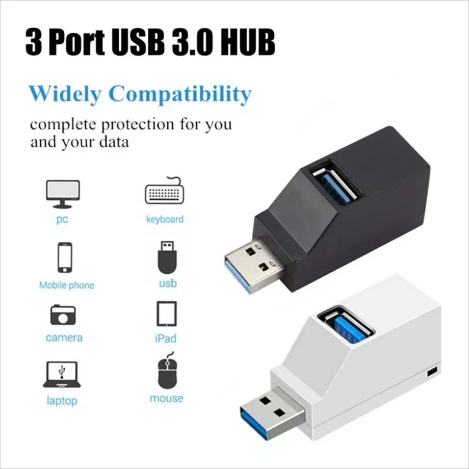 USB 3.0 HUB Adapter Extender Mini Splitter Box 1 to 3 Ports High Speed USB 2.0 For PC Laptop U Disk Card Reader Accessories