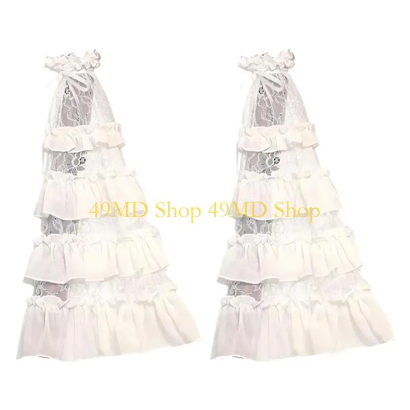 49MD Elegant Lace Arm Sleeves With Layered Ruffle Design Sleeves For Weddings