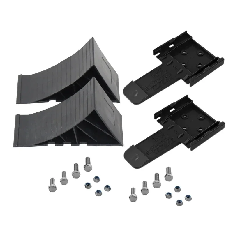 A Set Black Wheel Stop Blocks Including Bracket 1.6-2.0 Ton For Trailer Brake Wedges Including Fasteners