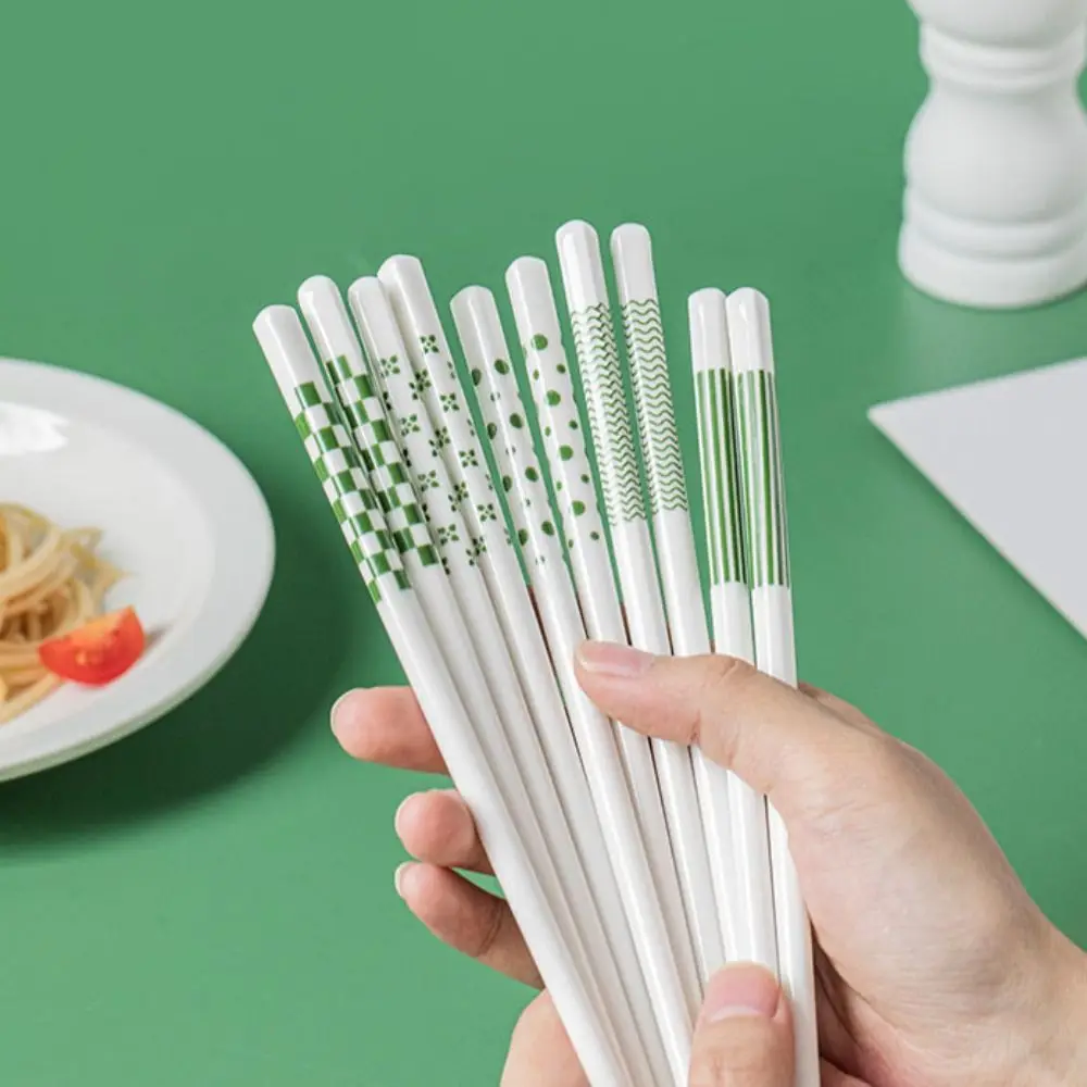 5 Pair Geometric Patterns Ins Style Ceramic Chopsticks Anti-scalding Simple Sushi Chopsticks Mould Resistant Chinese Chopsticks